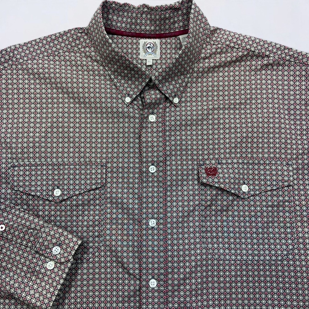 Cinch Button Down Shirt Men's XL Gray Red Geometric Long Sleeve Cowboy Western